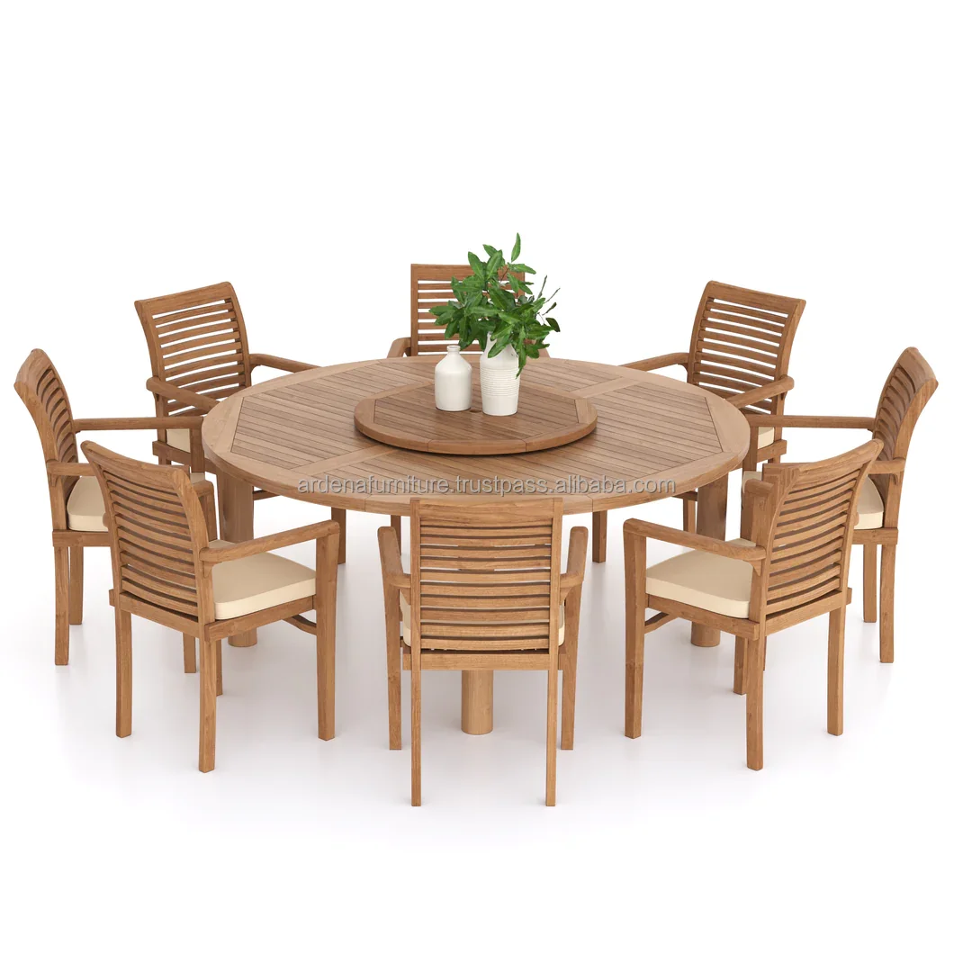 Modern Solid Wood Dining Room Furniture Set Round Teak Dining Tables and Chairs Restaurant Furniture for Hotel Villa Outdoor Use