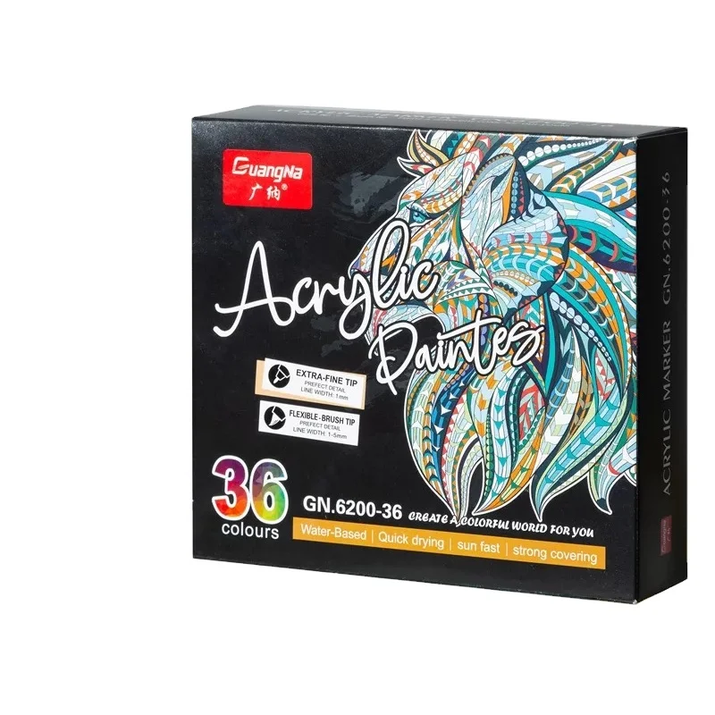 Guangna 6200 12/24/36 colors/set dual tip brush + fine tip Acrylic color marker pens art supplies art pastel markers  pen set