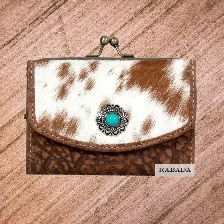 100% Exports Quality Genuine Leather Western Wallet With Hair on Design and Concho Manufacturer Wholesaler