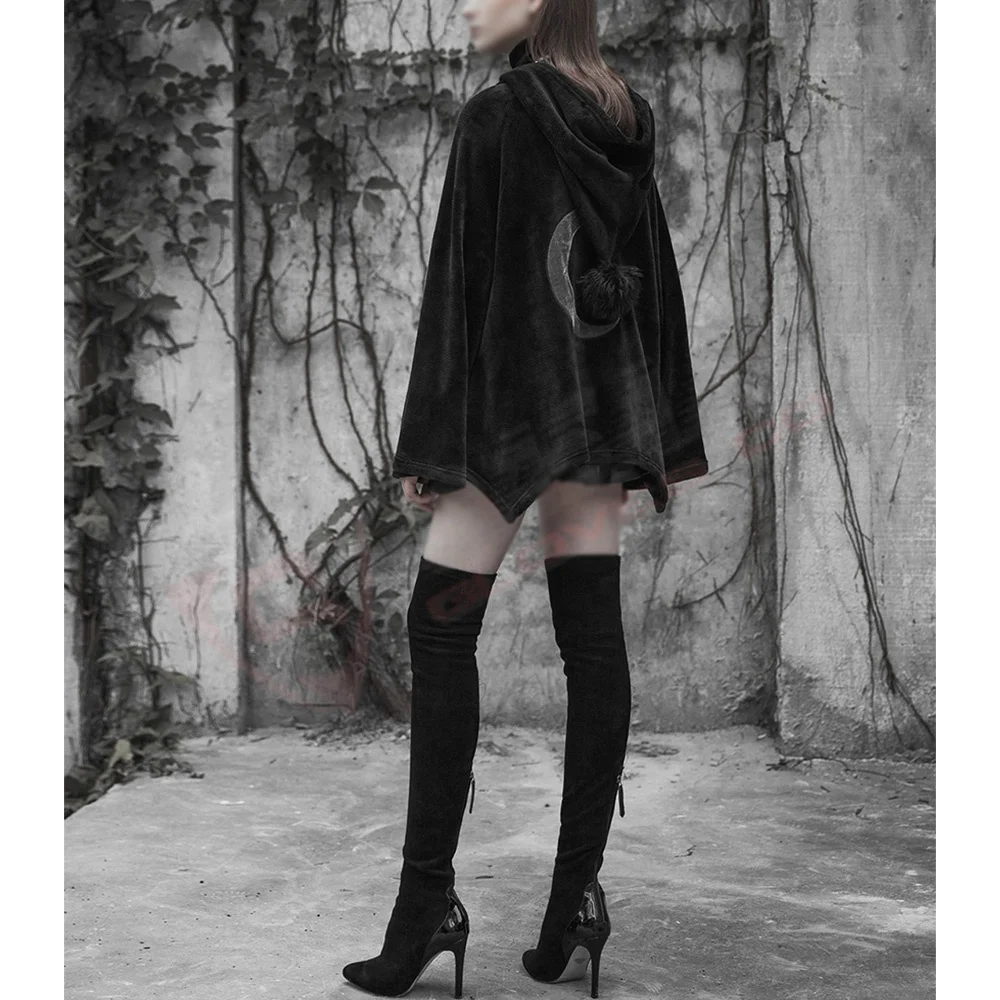 Black-fleeced Women Breathable Winter-Clothing Custom Colors Polyester Material-Gothic Jackets Coats With Hooded Cloak-capes
