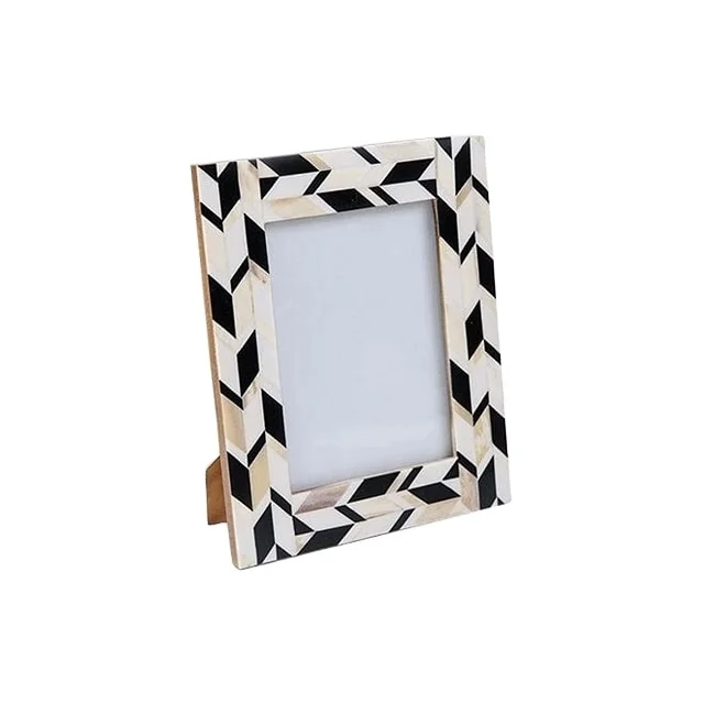 Customizable Brown Natural Sheen Horn Bone Inlay Photo Frame Iron Wood Picture with Faux Horn Mosaic Border Resin Bone Overlay