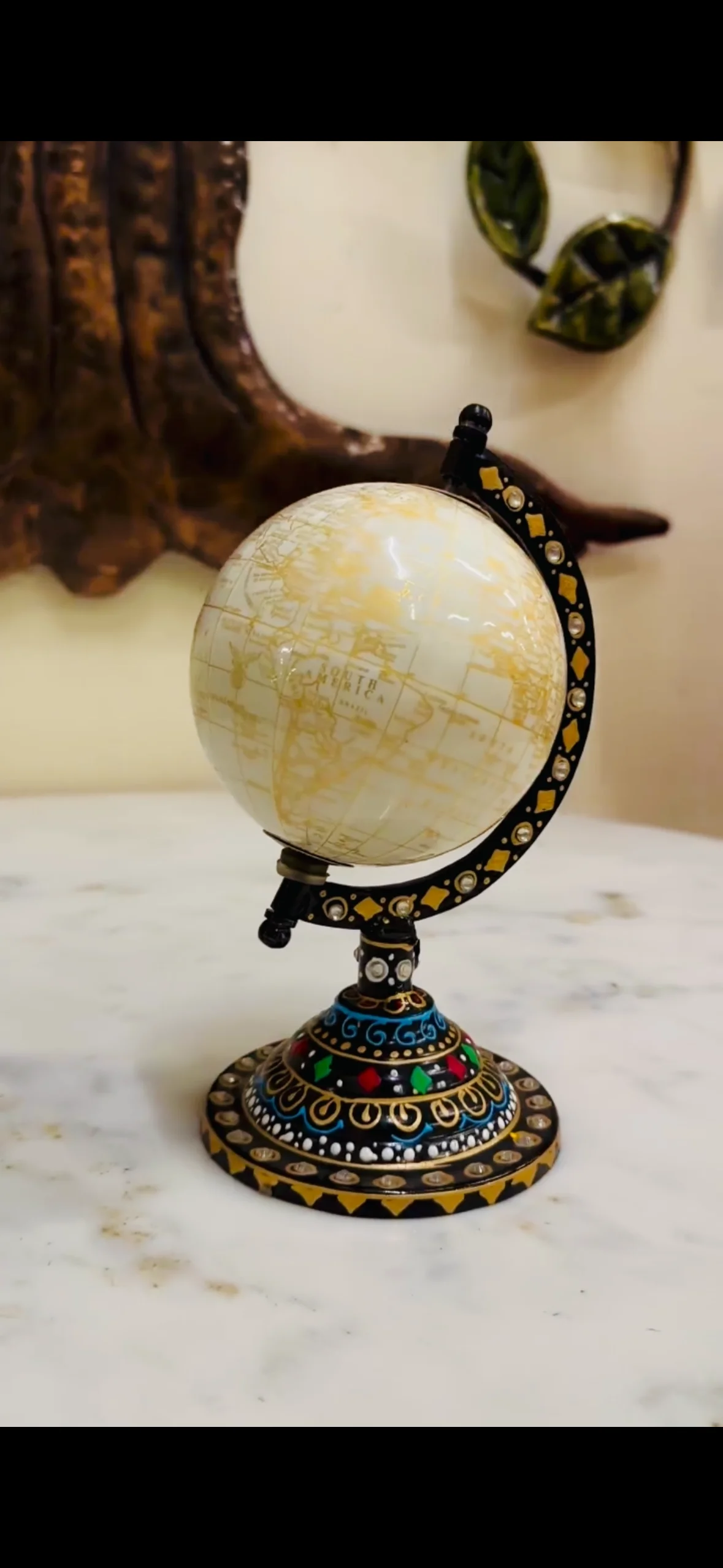 Hand-crafted Resin & Metal Base Table Decor Office Decor Modern Globes from India