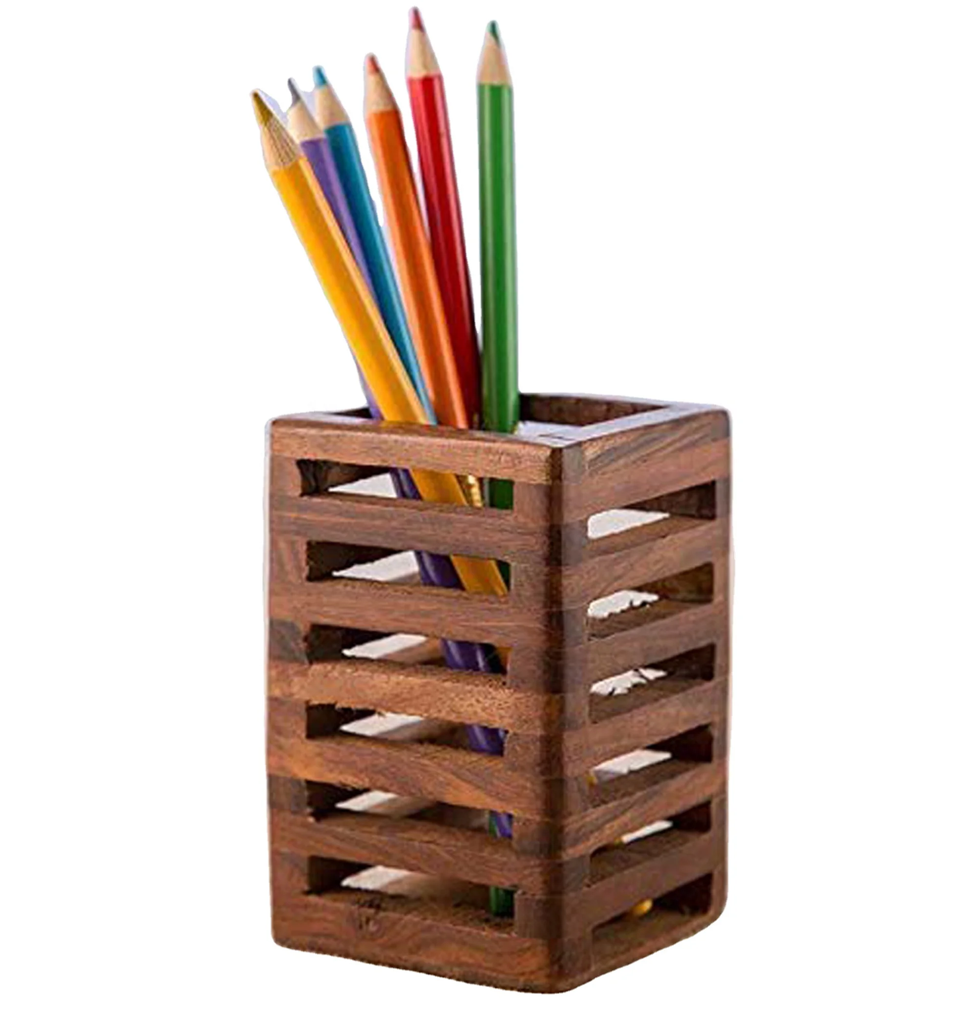 New Decorative  Cheap Price Wooden Pen Holder Square Wood Joint Design Your Multipurpose Desk Organizing from Indian Supplier