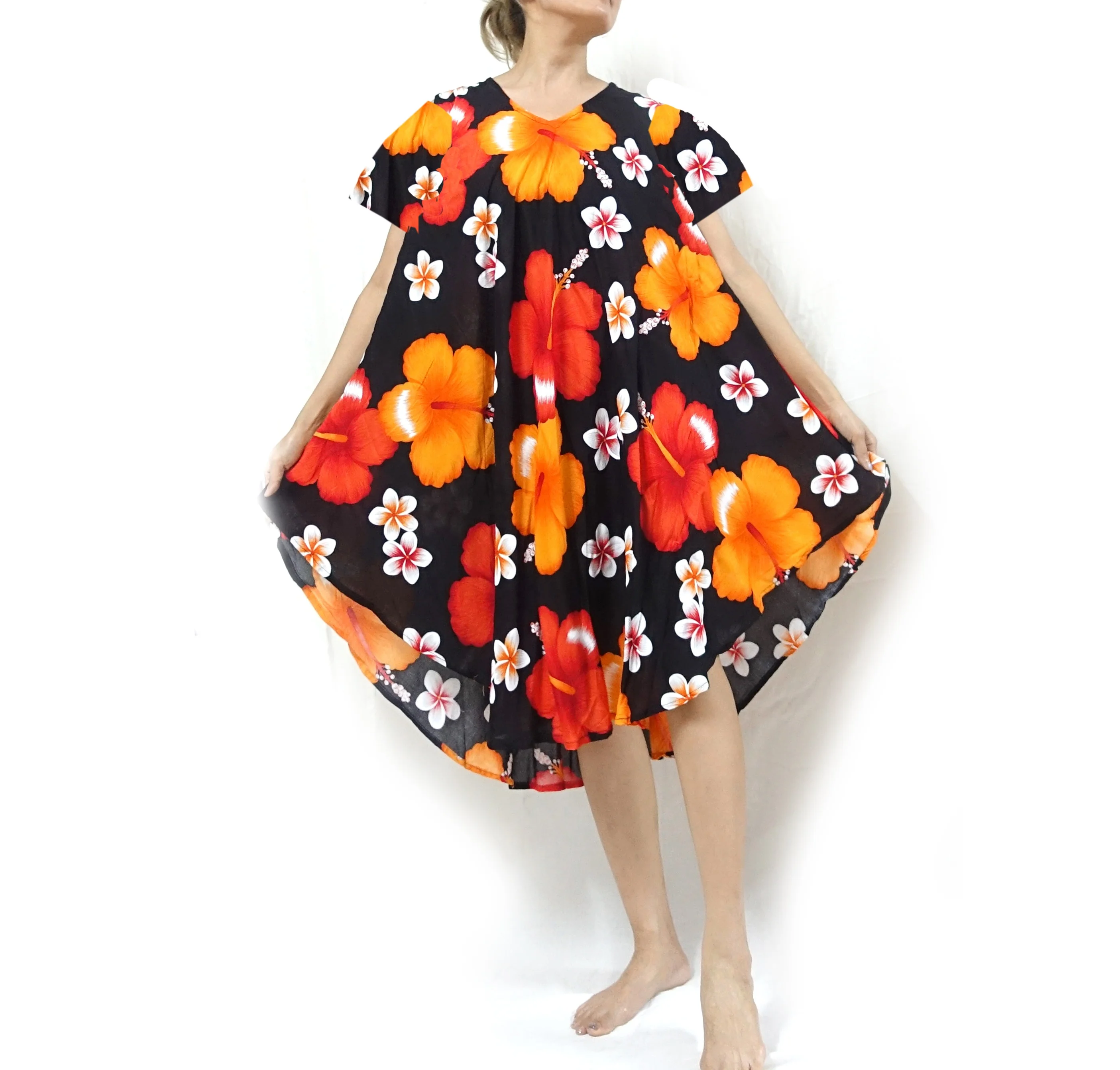 BOHO hippie rayon Women Summer  kaftan  plus size umbrella dresses  handmade hibiscus floral vintage retro beach cover up dress