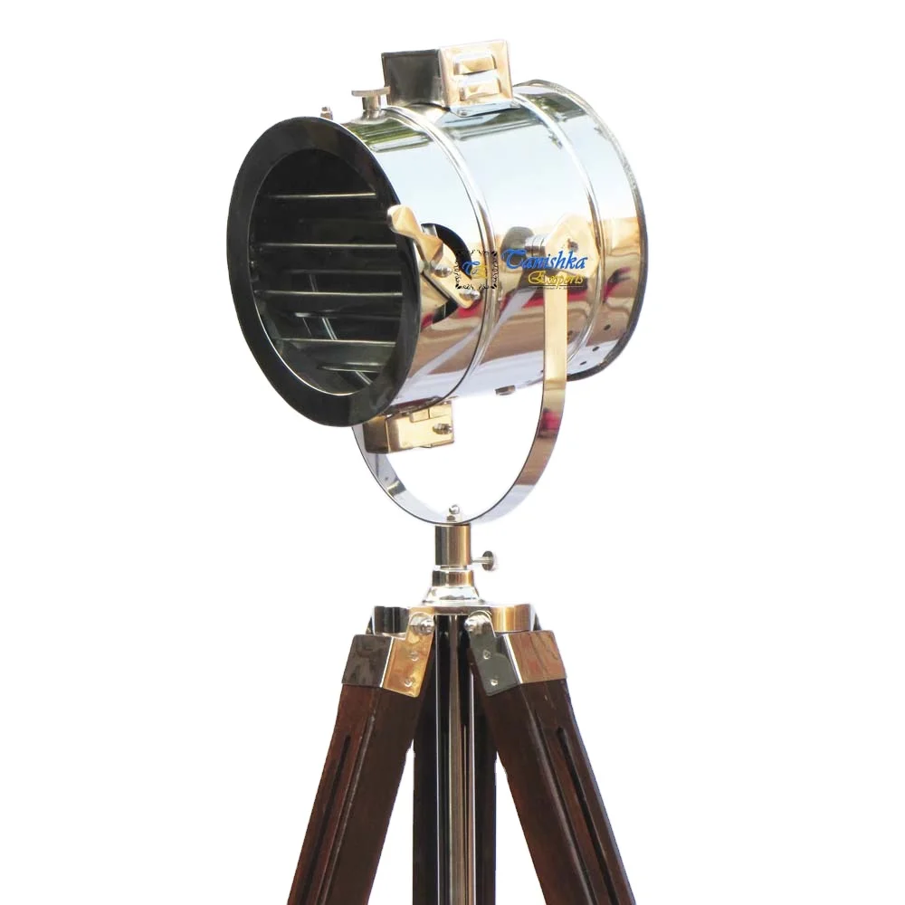 Nautical Home Decor Searchlight Decorative Aluminum Floor Spotlight with Tripod Stand Plated Metal Marine Model for Gift Use