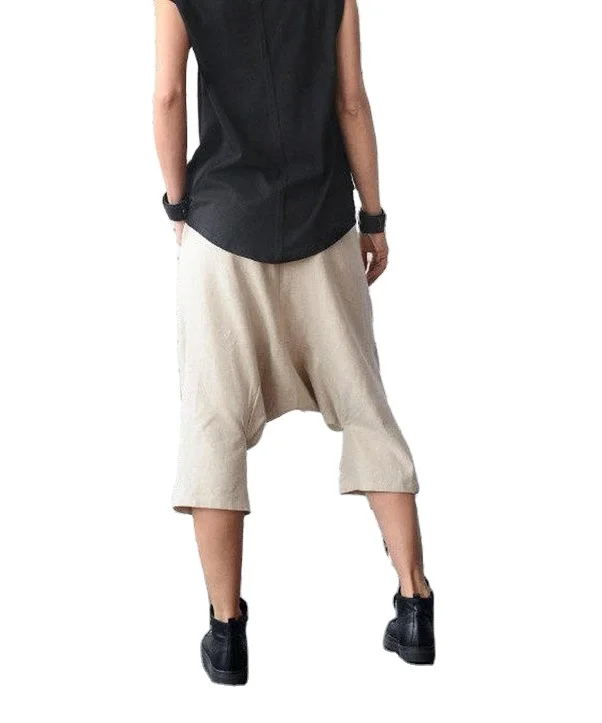 Modern style Drop Crotch Linen Pants Loose Summer Beige Ankle Pants Maxi Trousers/Oversize Linen Harem Pants Plus Size Gyps