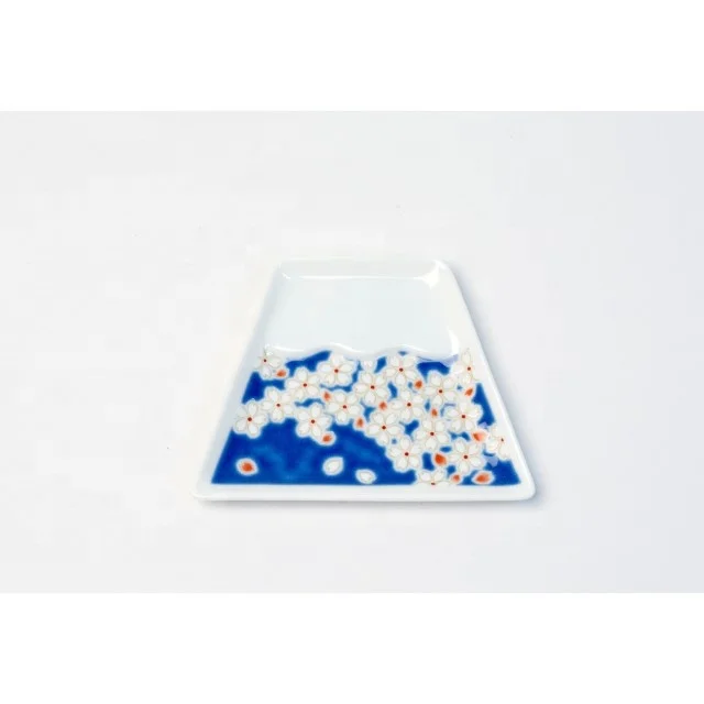 Traditional Japanese Scenery Mt. Fuji-shaped Kutani Yaki Ceramic Tableware Great Print Technique MF-23 MAMEFUJI Small Dish Wave