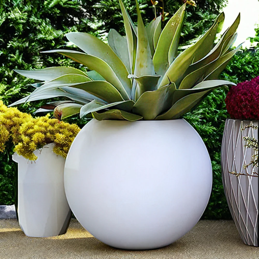 Modern PC1247-17042 Fiberglass Floor-Standing Vase Shopping Mall Hotel Display Office Home Decor-Spherical Flower Pot Bowl