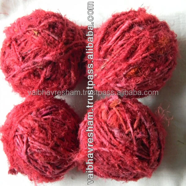 High Quality Solid Colours Recycled Sari Silk Yarn in Balls
