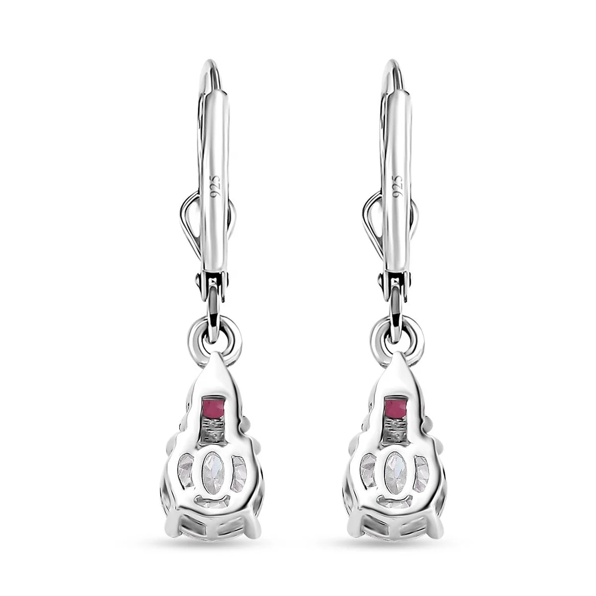 Moissanite and Niassa Ruby (FF) Lever Back Earrings in Platinum Over Sterling Silver High Quality Wholesale Earrings Jewelry