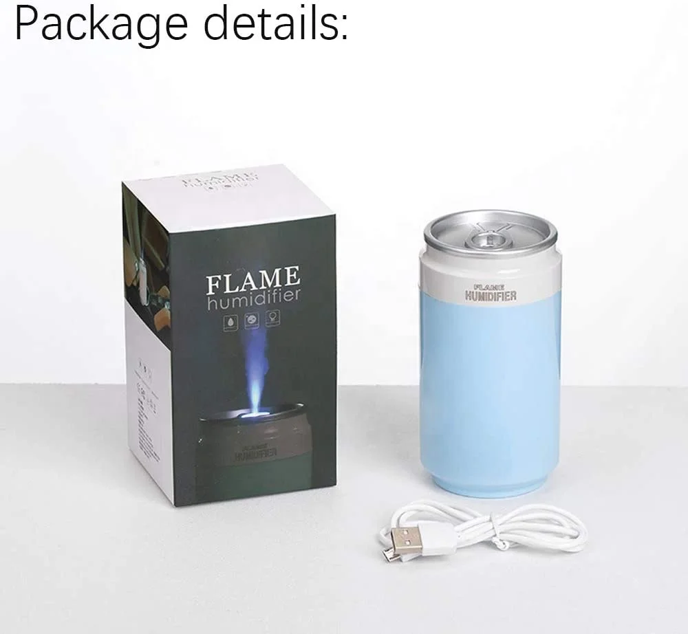 260ML Cans Air Humidifier 800mAh USB Rechargeable Flame Humidifier with 7 Colors Night Light and Auto Shutoff Protection