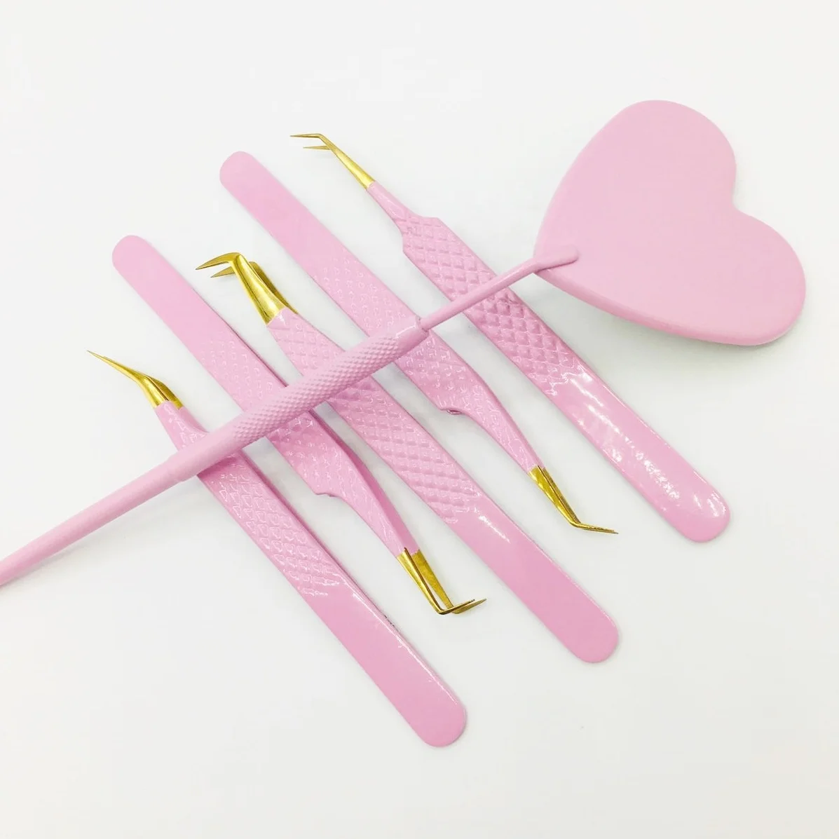 Eyelash Extension Tweezers Fiber Tip With Laser Marking Logo Pink Powder Coating Tweezers Eyelash Stainless Steel Tweezers