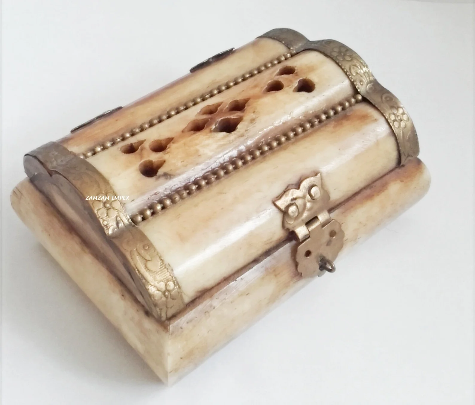 Old Look Vintage Carved Camel Bone and Brass Trinket