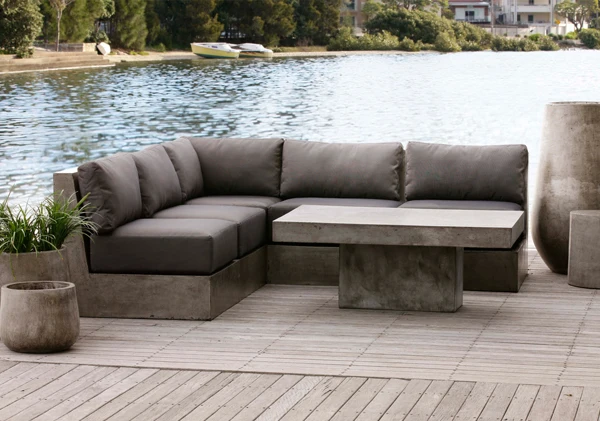 Modern Fashion Design Concrete Sofa Lounge Living Room Grey Mix Fabric Velvet L Shape Sectional Modular Sofa Set