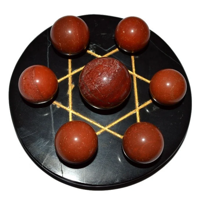 Supplier of 7 Red Jasper Ball with Black Gold David Star Base : 7 Red Jasper Ball David Star