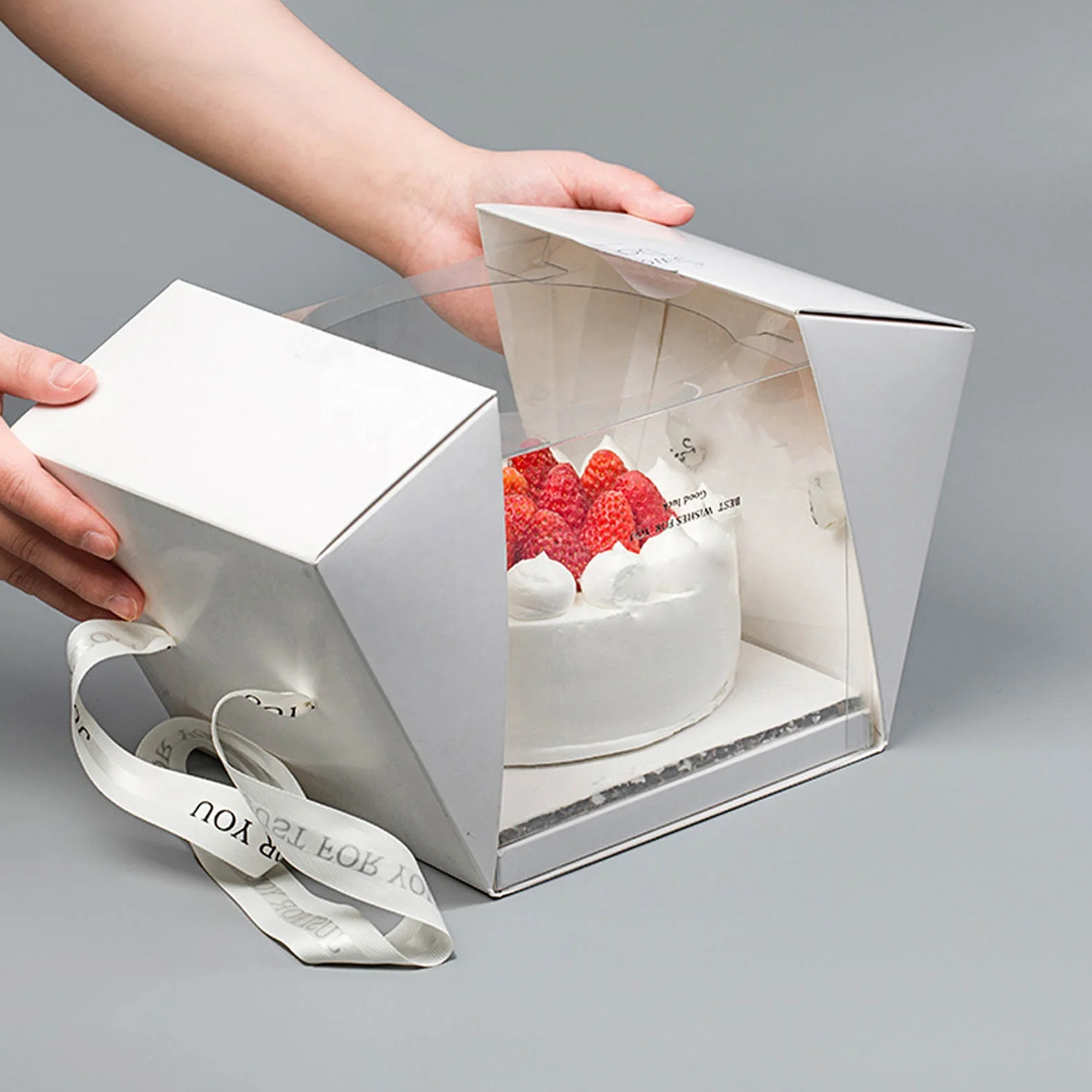 Custom Printing Cake Box Food Rigid Boxes Transparent Plastic Luxury Paperboard CMYK Elephant Bird Logo Wedding 4 6 8 10 12 Inch