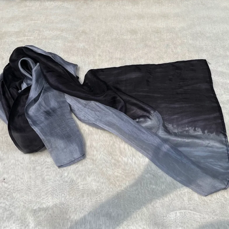 Scarf 100% Silk Size 40x180cm two-color dyeing scarves black and grey