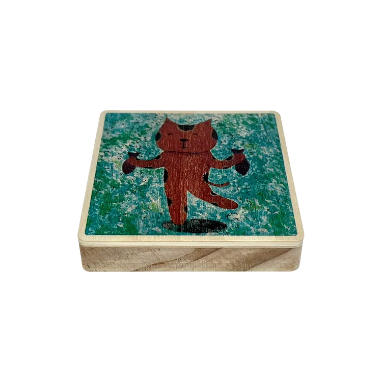 Wood Block Portable Mirror Mobile Phone Holder Stand Cat Green for Phone Accessories