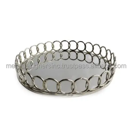Metal and glass round serving decorative tray kitchenware and tableware tray