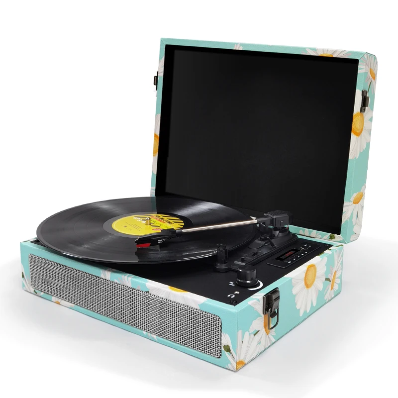 Виниловый проигрыватель проигрывателей с портативным граммофонным динамиком в стиле ретро Bluetooth