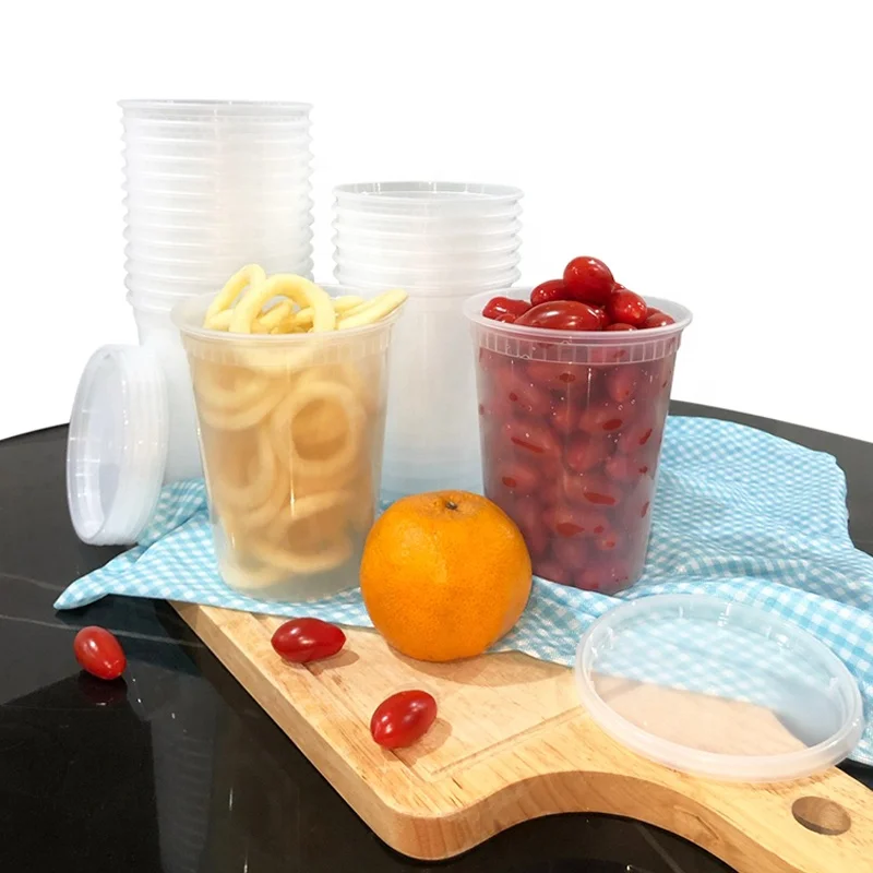 16 oz disposable plastic food storage hot soup cup deli containers with airtight lid
