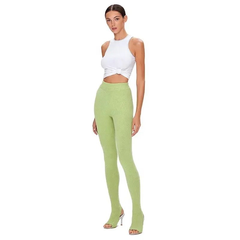 Winter New Arrivals High Waist Solid Color Women Casual Pants Tight With Feet Leggings For Plain Nylon Stylish Leggings