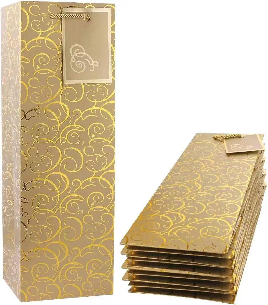 Wholesale Luxury Red Wine Paper Gift Bag Single Bottle Wine Paper Bag With Gift Card