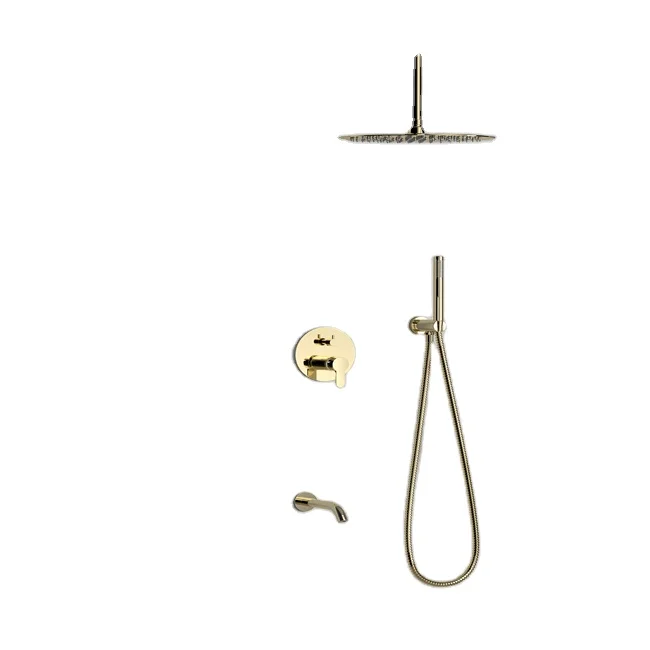 Concealed Shower Set Shower Faucets Round Modern In-wall Mounted Shower Sprayer Set Bathroom Stainless Steel Brass Gold Color