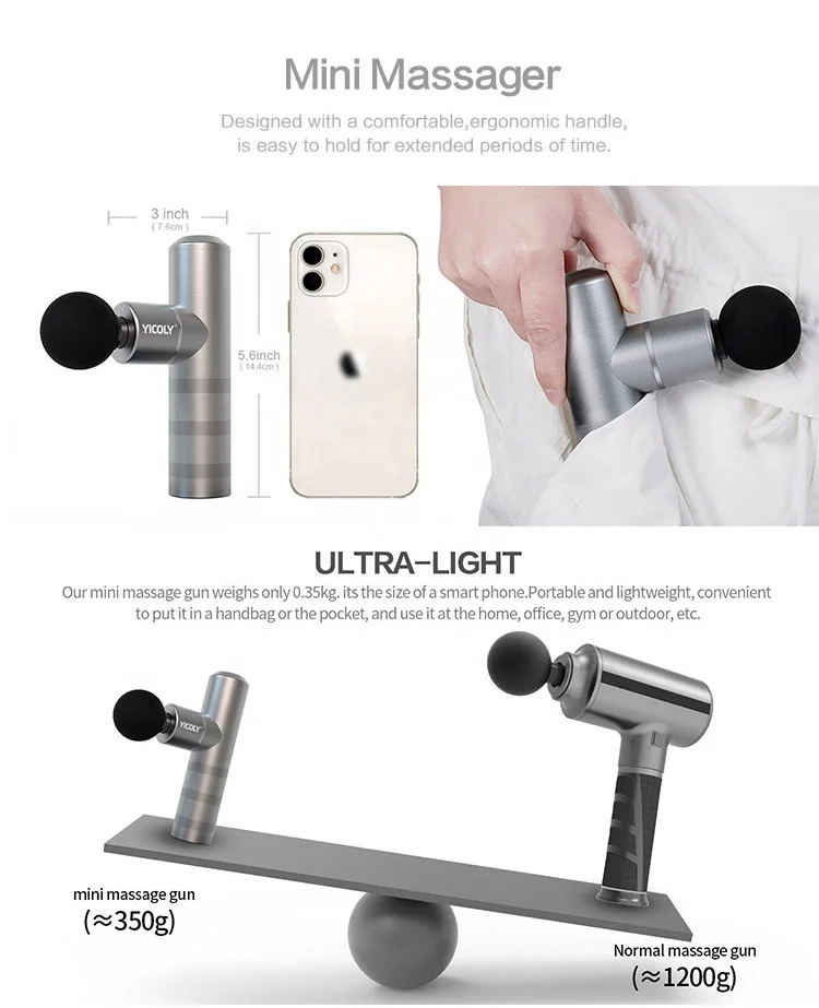 YICOLY Delicate appearance metal deep tissue massage muscle mini massage gun  for reduce pain