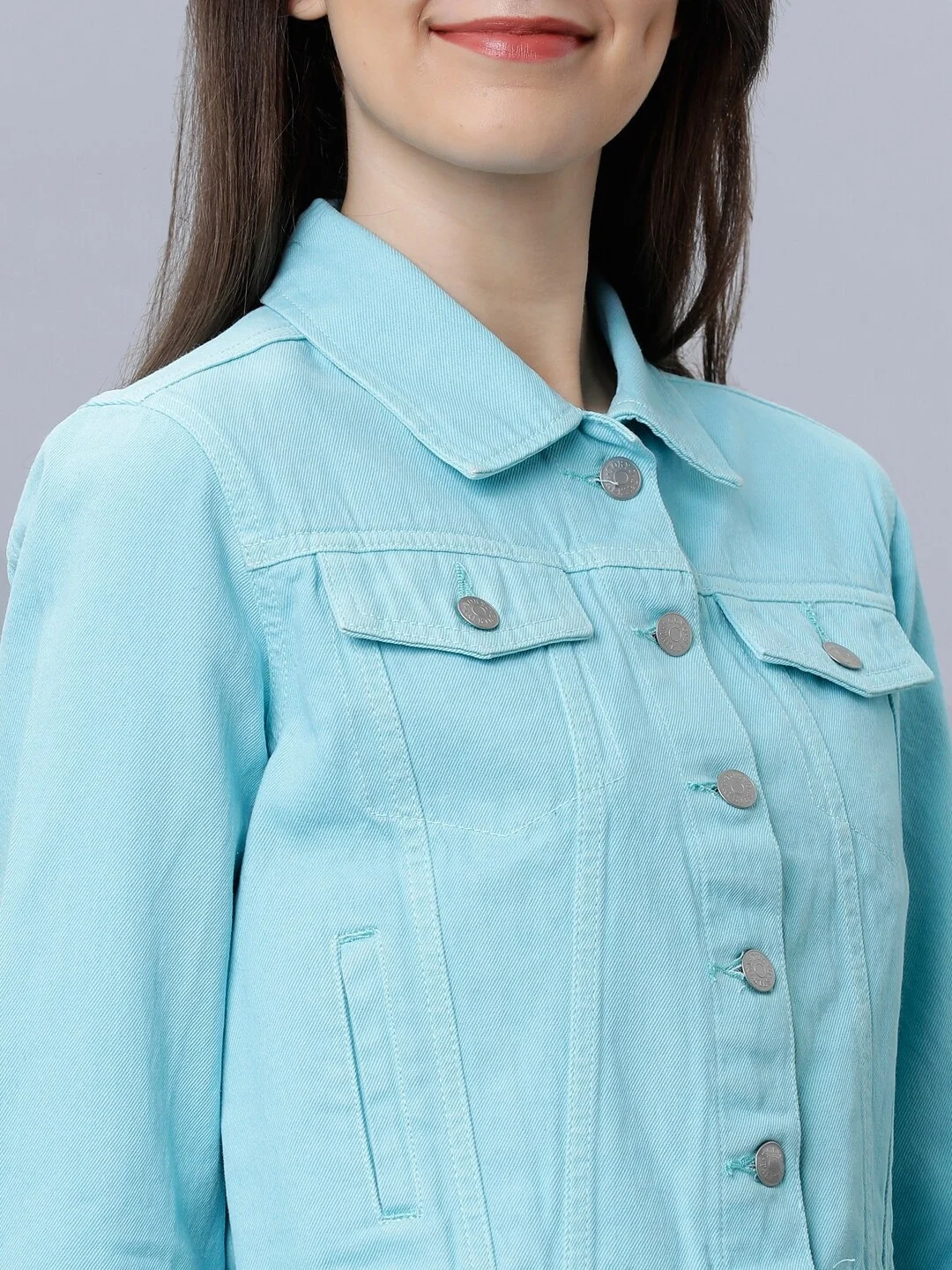 2022 Spring Autumn Customized fashion denim jacket women  jean jackets ferozi Color women denim/jean jacket