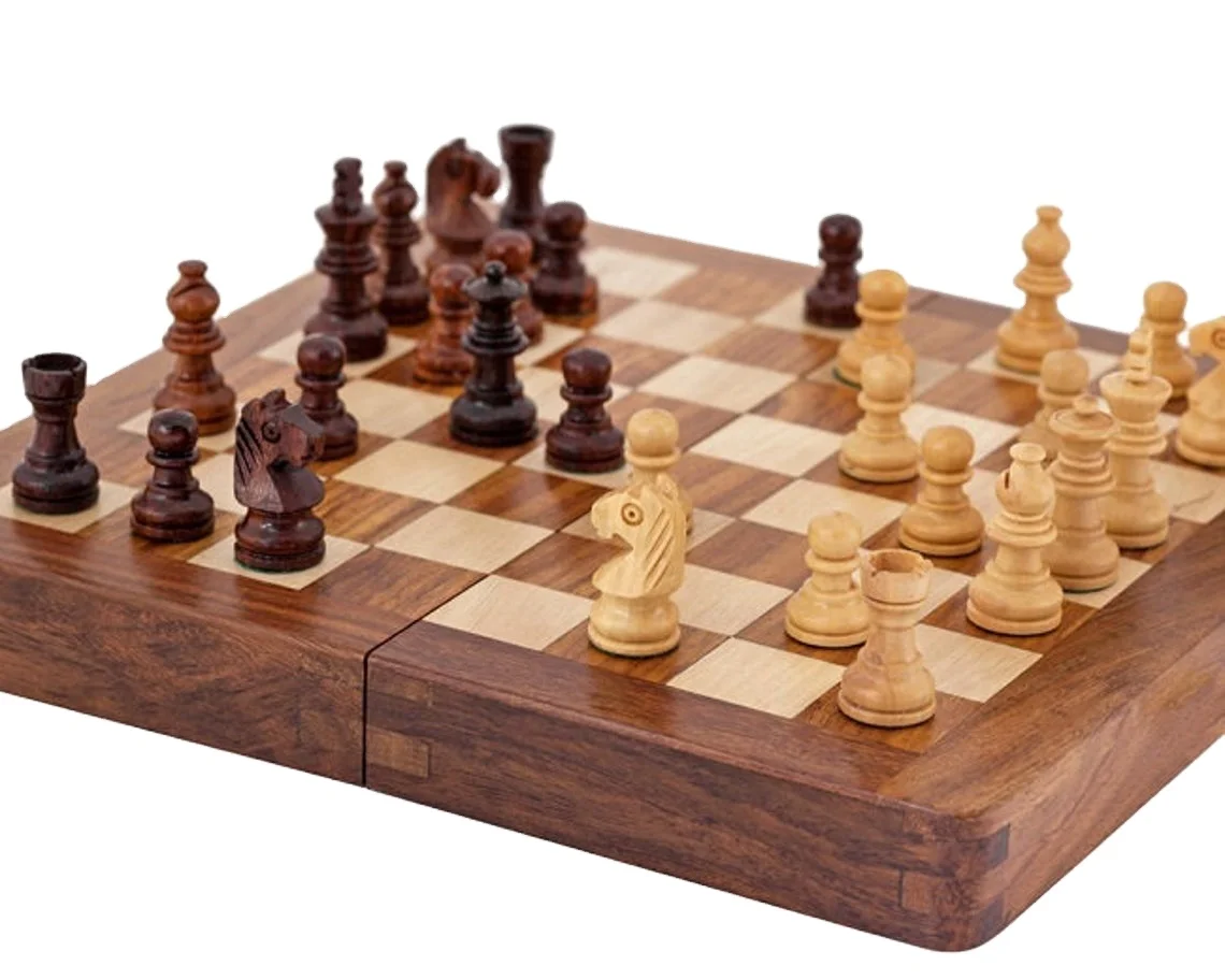 Indian Wooden Chess Set Folding Chessboard Pieces Wood Board Kid Gift Toy Hot