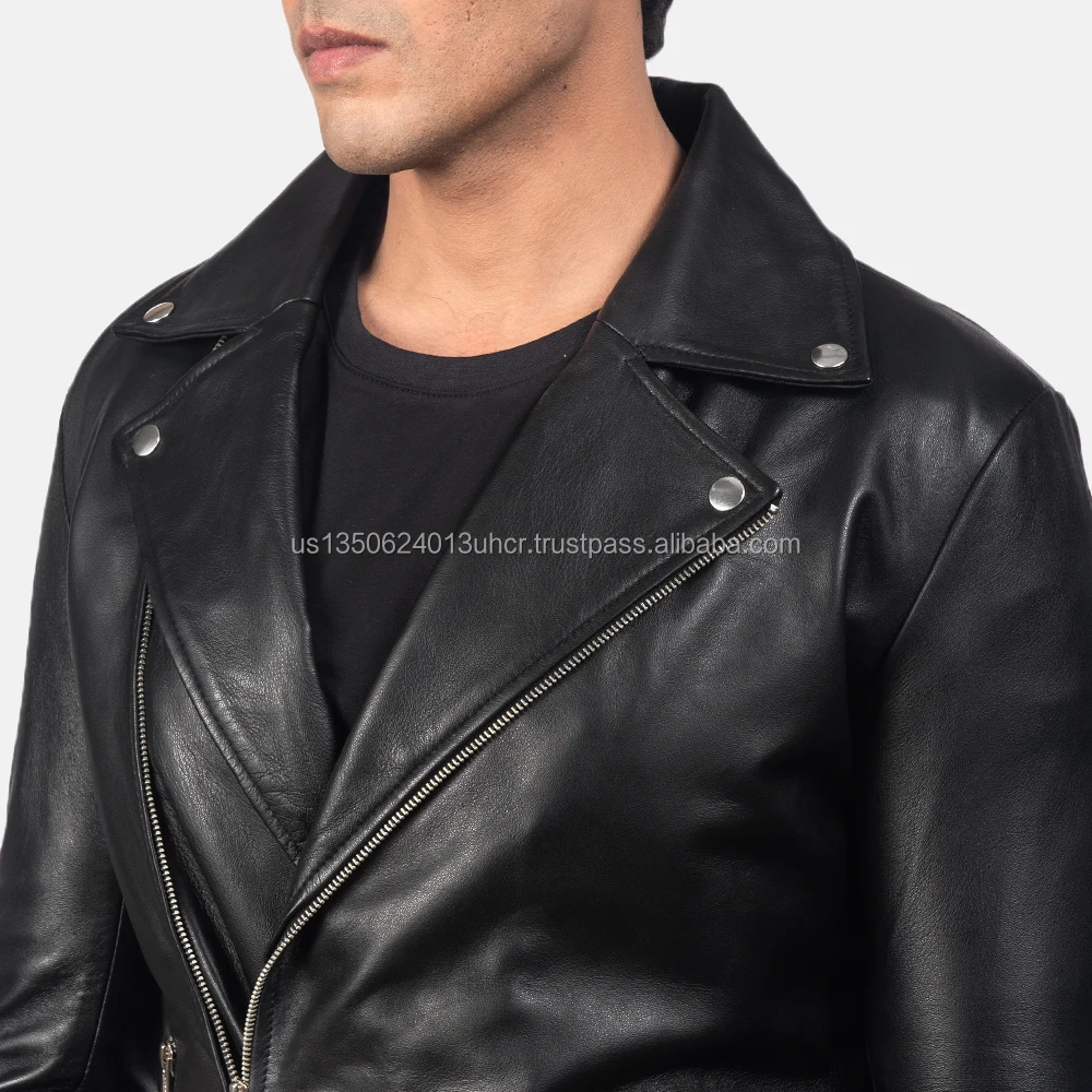 Unique Design Black Color Sheep skin Leather Jacket Long Sleeve Stylish mens Leather Motorcycle Jackets Zipper  Closure Style