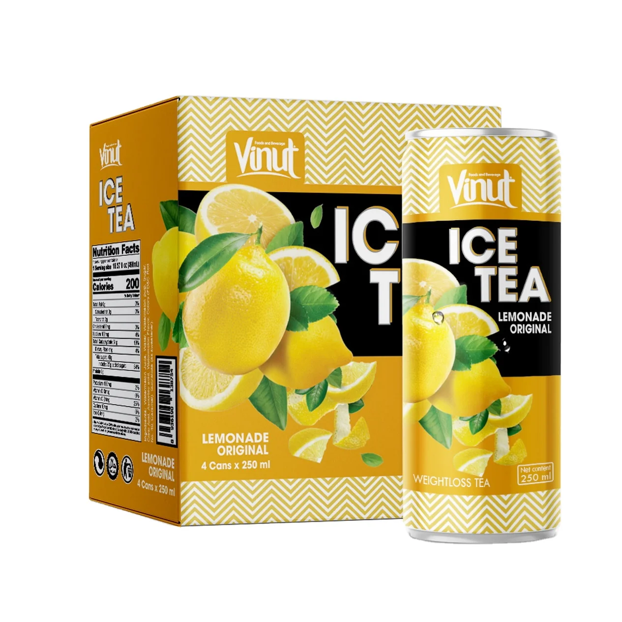 
8.5 fl oz Soda Sparkling water VINUT Canned Ice Tea Original Lemonade Juice Exporters No Sugar add Sale fresh customized label 
