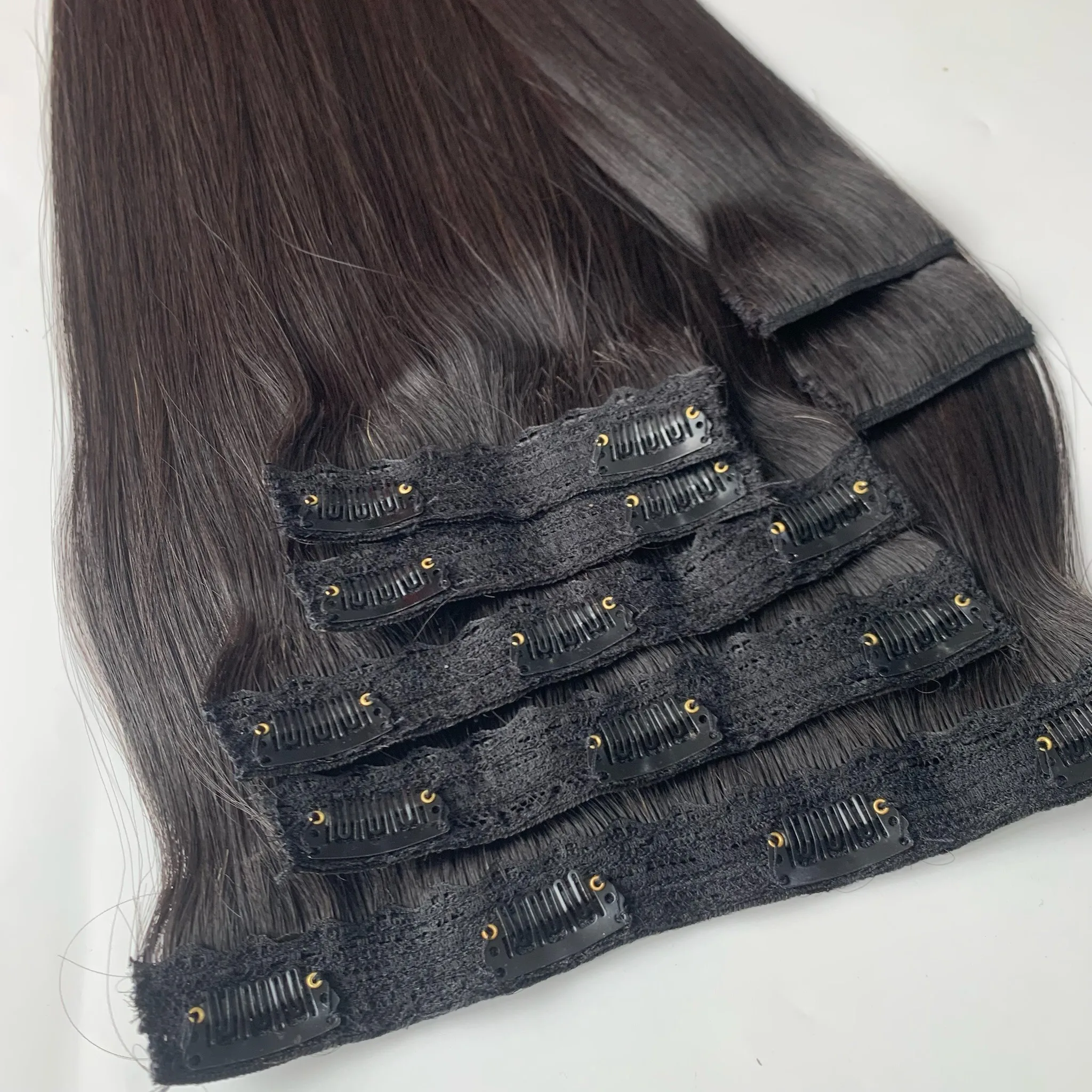 Factory Wholesale Price Best Selling Clip In Straight Hair Black Color 100% Vietnamese Human Hair Silky Smooth Chemical Free
