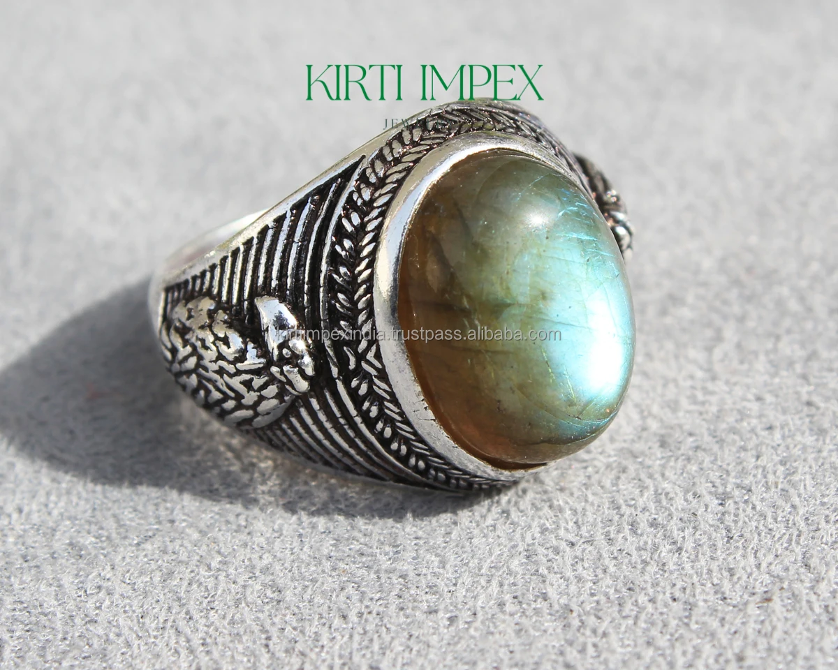 Amazon 2022 New design Fashion Dainty Gem Ring Natural Labradorite Turkish Ring for Men