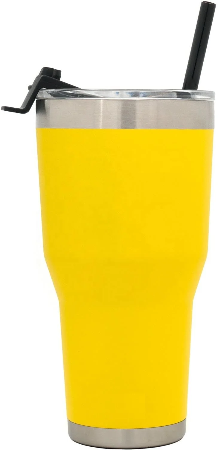 DOUBLE WALL STAINLESS STEEL FAT TUMBLER WITH STRAW AND CLOSING LID