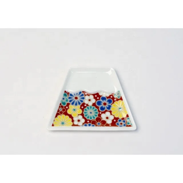 Traditional Japanese Scenery Mt. Fuji-shaped Kutani Yaki Ceramic Tableware Great Print Technique MF-23 MAMEFUJI Small Dish Wave