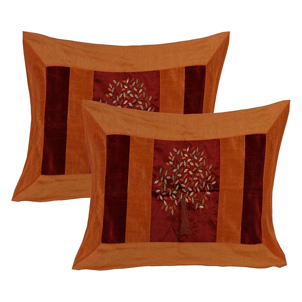 Silk Double Bedding Set 1 Bedsheet Embroidery Work 2 Pillow 2 Cushion Cover Mustard Color Tree of life Bed Cover Set of 5 Pieces