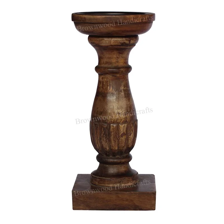 Premium Quality Home Decoration Burnt Color Mango Wood Church Candle Holder Candle Stand & Pillar Holder For Decoration Use