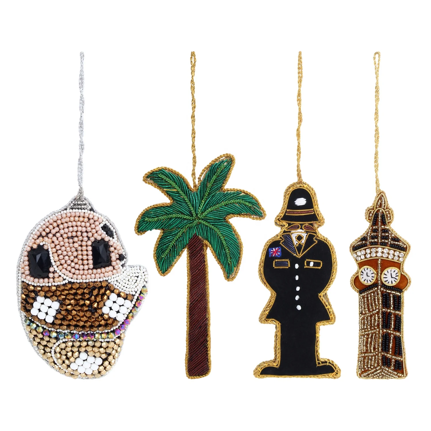 Бархатные рождественские украшения ручной работы с вышитыми бусинами