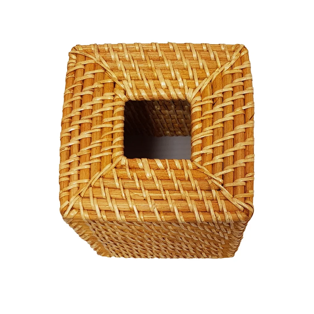 Multifunctional Napkin Holder and Tissue Box Cover Handwoven Square Rattan Storage Basket for Home Use Fabric Material