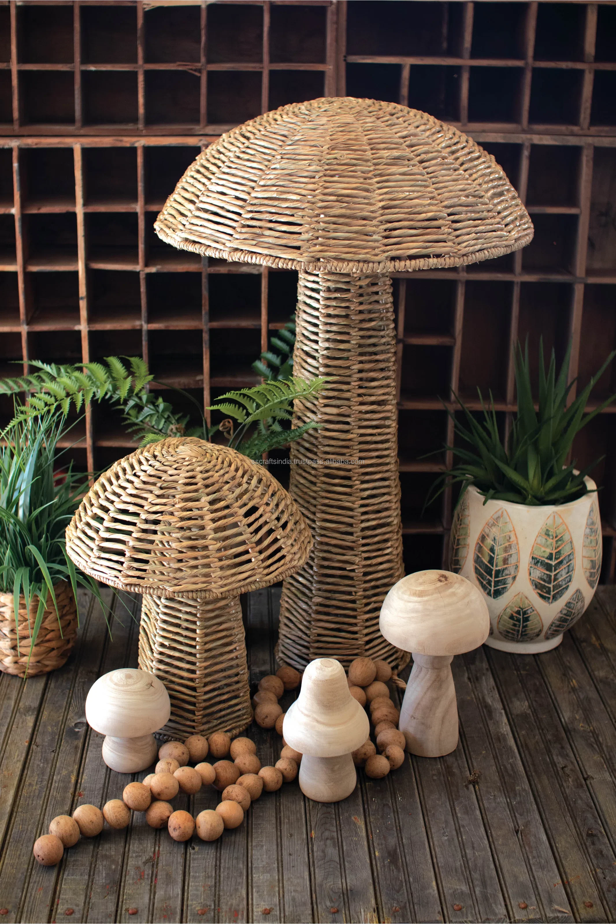 Handmade Landscape & Nature Figurines & Sculptures Mushroom And Rattan Mushroom Unique Pattern Metal Mushroom Made In India