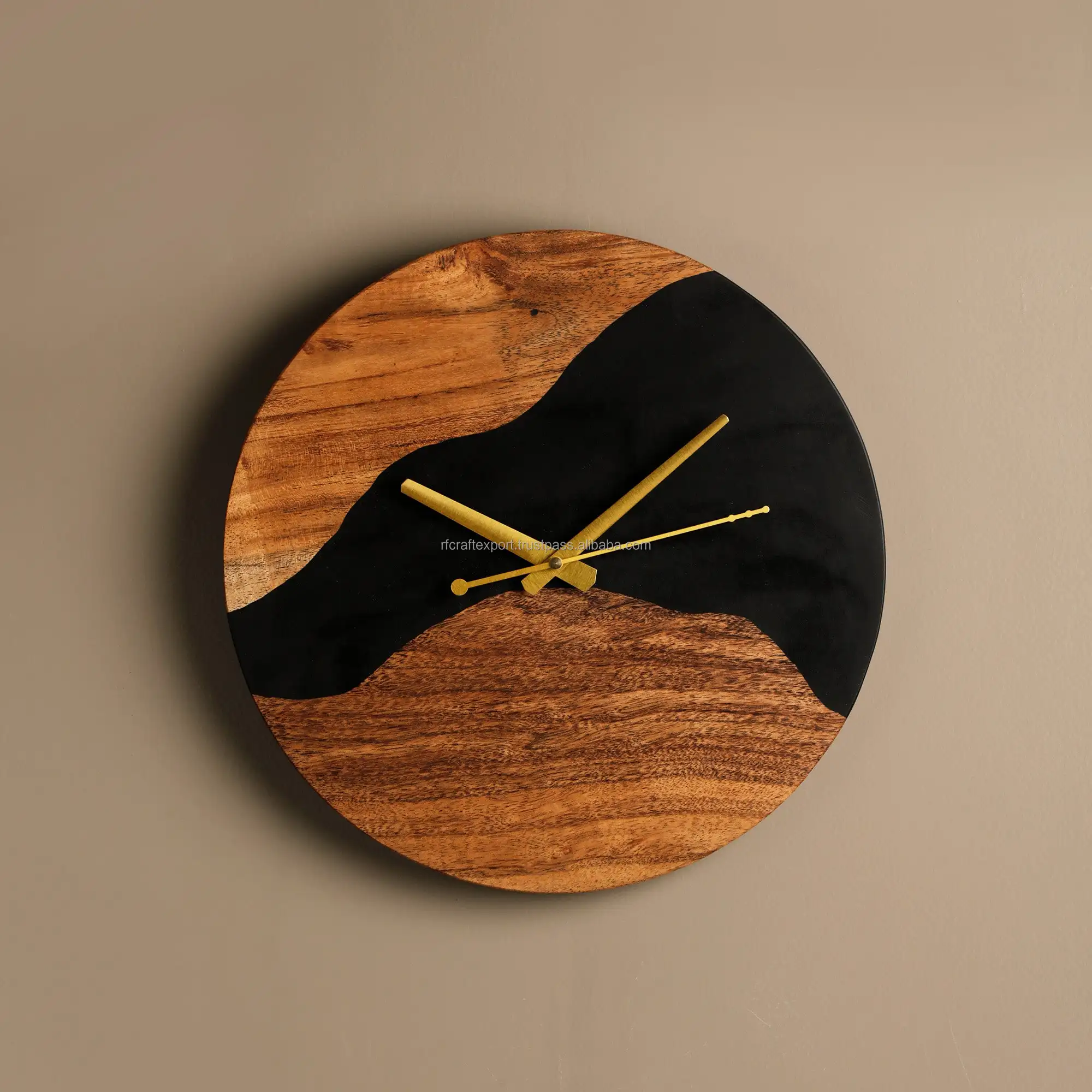 Natural Wooden with Blue Epoxy Resin Combination Watch Wall Clock for Home Office Decor from India by RF Crafts