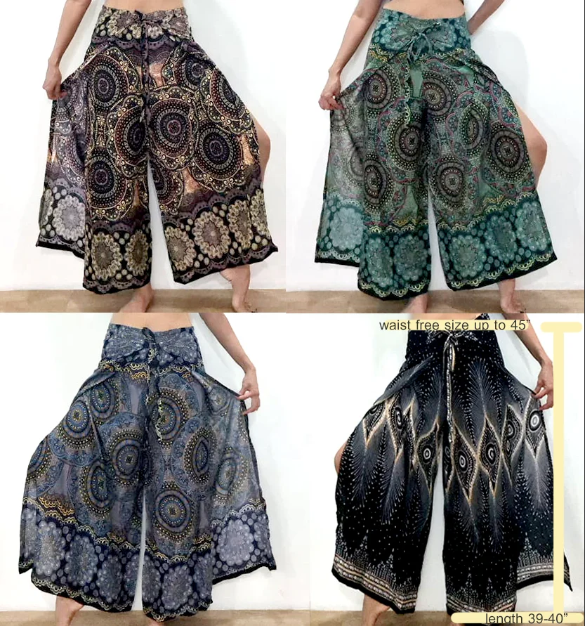 Mandala Print BOHO Harem Wide Legs Pants Gypsy Yoga Belly Dance Art Fisherman Skirt Maxi Sarong Wrap Tie Pants