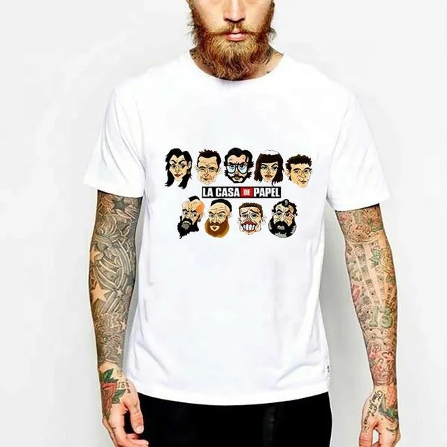La casa de papel OEM Custom wholesale printed Embroidered Money Heist squad 100% cotton tshirt men 2021 unisex Low Moq