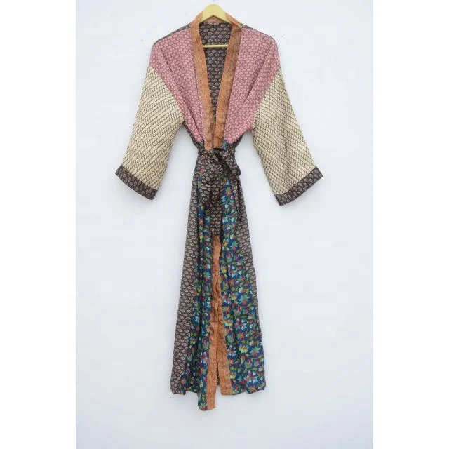 Night Wear Suit Maxi Dress Wrap Dress Swim Cover Up Dressing Gown Vintage style Bath Robe Long Silk Kimono For Women