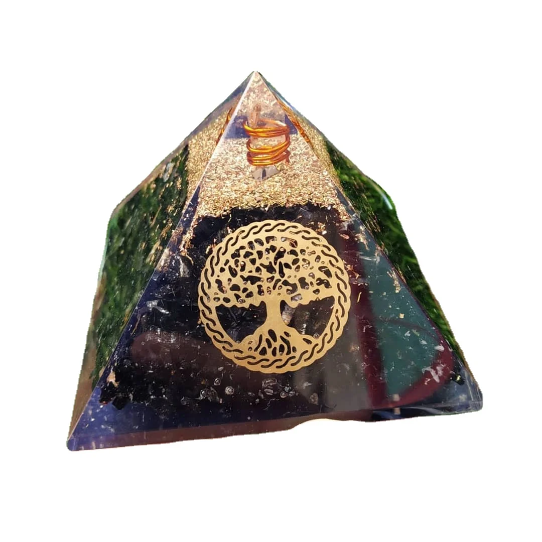 wholesale shungite orgonite pyramid with tree of life symbol:emf protection:orgone pyramid:healing crystal stone:table decor