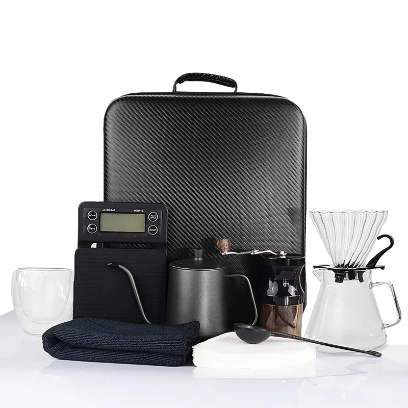 Premium Arabic Coffee Travel Set 9/12 Pieces Novelty Design Pour Kettle Manual Grinder Ceramic Drip V600 Coffee Maker Kit