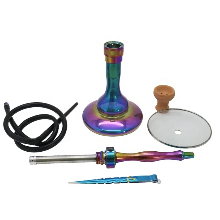 High Grade Rainbow Color Stainless Steel German Hookah Shisha Luxury Glass Sishas Hookah Large Hookah Smoking Set Lounge