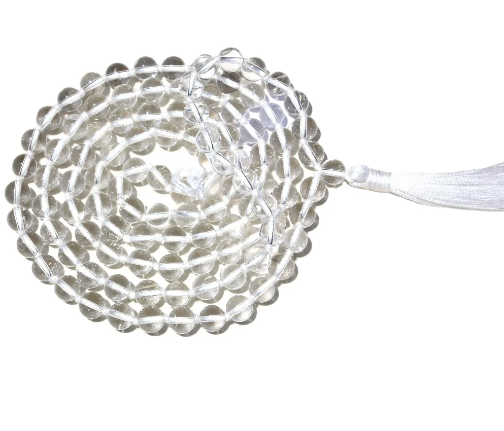 Buy Natural Clear Quartz All Colors 108 Knotted Sphatik Mala Beads Necklace Handmade by Indian Artist Featuring Pearl Main Stone